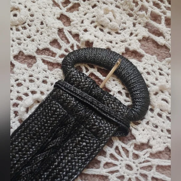 RARE Vintage 80s Black Woven Gothic Retro Bohemian Braided Belt - Picture 6 of 12